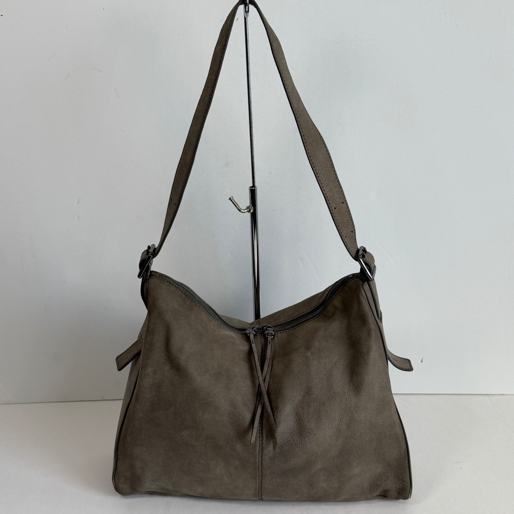 HOBO Soft Leather Shoulder Bag Taupe Greige Slouchy Hobo Purse Adjustable Strap